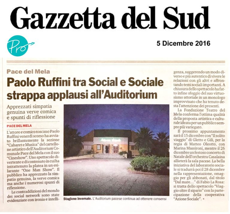 Paolo Ruffini tra Social e Sociale strappa applausi all’Auditorium – 5 dicembre 2016