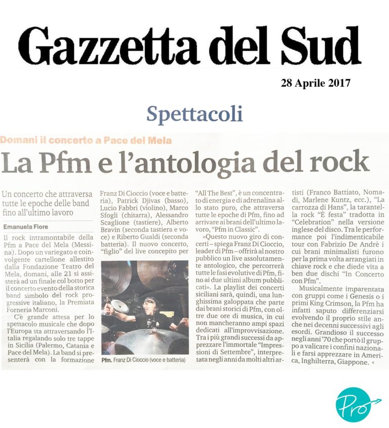 La PFM e l’antologia del Rock – 28 aprile 2017